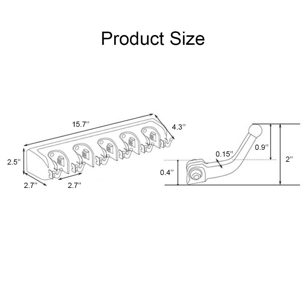 DayBuy Mop and Broom Holder Wall Closet Mounted with 5 Position and 6 Hooks Organizer Rakes Automatic Handle Grips Household Tool and Garage Storage Organization Racks