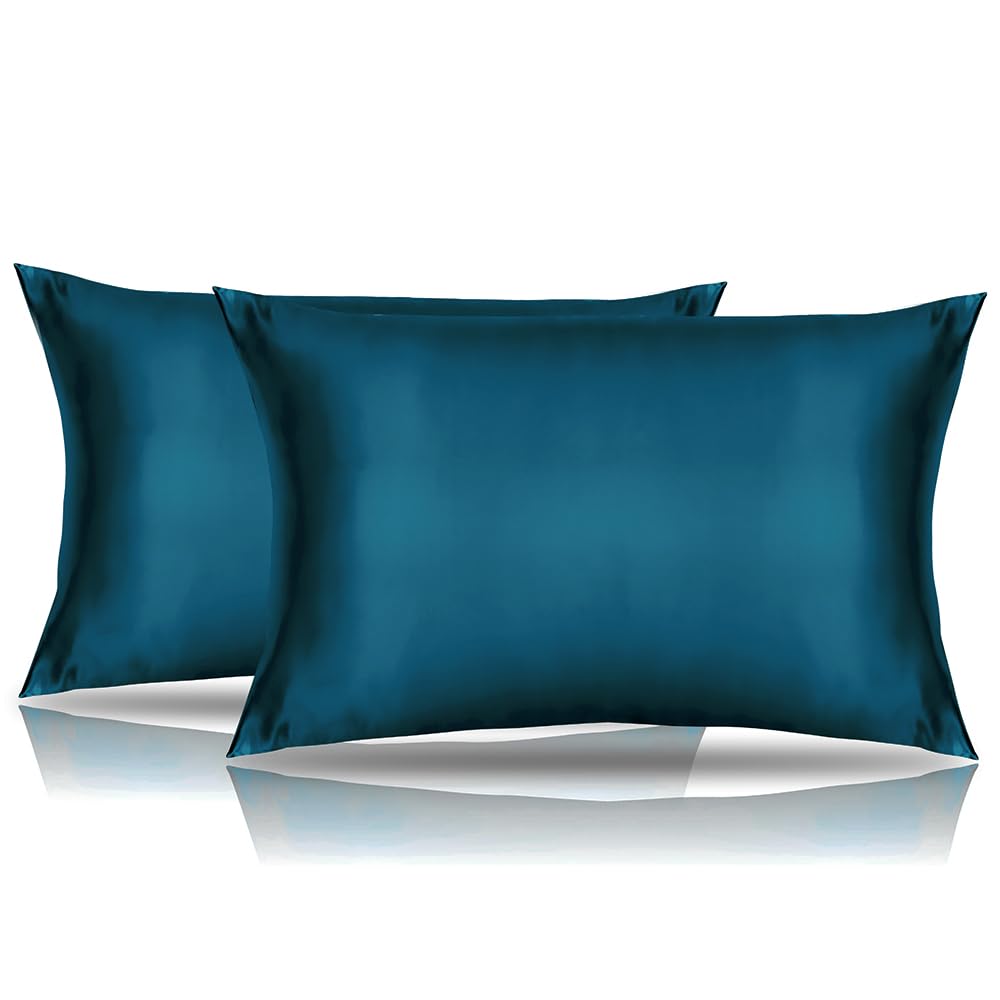Photo 1 of Toddler Pillow Cases 14 x 20 2 Pack Travel Pillowcase Breathable Silky Soft Baby Pillow Cases Deep Sea Blue Kids Satin Pillowcase Envelope Style