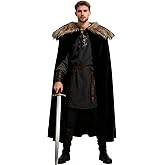 Joukavor Black Velvet Cloak with Detachble Viking Fur Collar Medieval Fur Cape