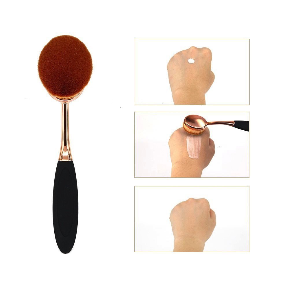 AngelFlipped Oval Professional Cosmetic Foundation Makeup Brush Set 10 Pcs Toothbrush Design(gold)