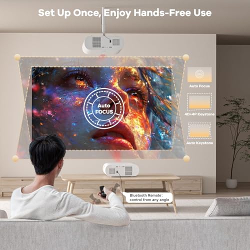 Projector-4K Movie Projecteur Bluetooth: [Built-in Google TV & 2500 Brightness & Auto Lens Cap] AI Voice Control & Auto Focus, WiFi 6, 40W Audio, Sovboi Home Theater Ceiling Projector