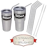 CASELAST Premium Stainless Steel Straws - For 30 oz & 20 oz Yeti Tumbler Rambler Cups, RTIC and other brands - Set of 5 Bend Extra Long Reusable Drinking Straws + 2 Cleaning Brushes + eBook