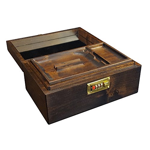 Airtight Herb Stash Box with Raw Rolling Tray, Lock and Mirror