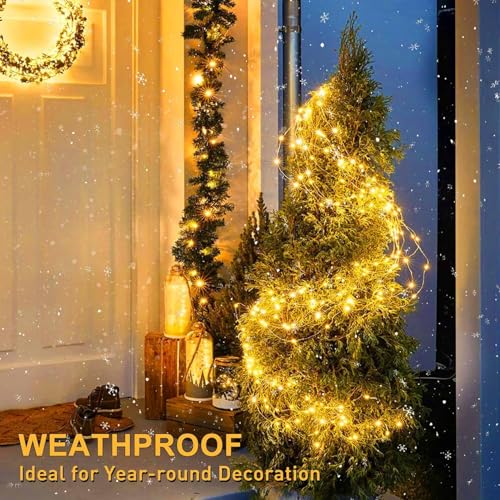 Joycome 2 m 400 LED Waterfall Lights with Plug, 8 Lighting Modes Light Chain, IP65 Waterproof Decorative String Lights for Christmas Garden Party Wedding (Warm White)