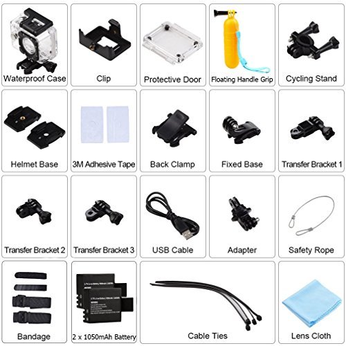 Action Camera 4K16MP WiFi Waterproof Sports Diving Cam DV Camcorder 170 Ultra Wide-Angle Len with Sensor 2 Rechargeable Batteries/Floating Hand Grip and Accessories Kit