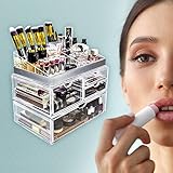 Sorbus Acrylic Cosmetic Makeup and Jewelry Storage Case Display with Silver Trim - Spacious Design - Great for Bathroom, Dresser, Vanity and Countertop (Silver Set 1)