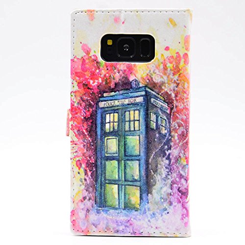 Galaxy S8 Case, Tardis Art Colorful Paint Splatter Pattern Leather Wallet Credit Card Holder Pouch Flip Stand Case Cover For Samsung Galaxy S8