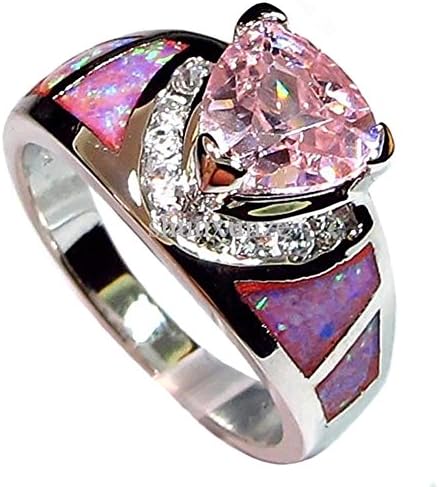Women's Fashion Jewelry Pink Opal Inlay Sterling Silver Plated Ring Size 7