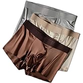 A PURE SOURCE Satin Silk-Like Boxer Briefs Mid Waist Underpants,Ice Silk Boxers Lingerie Breathable Seamless Men's Underwear 3-Pack(Size:XL=US S)