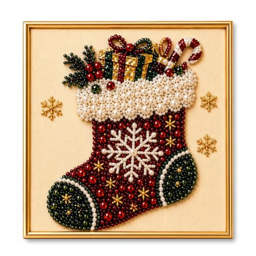 DIY Christmas Pearl Diamond Painting Art Kit with Frame, Christmas Decor Santa Pearl Art Kit for Adults Beginner, Home Decoration Party Gift, Stocking at Amazon