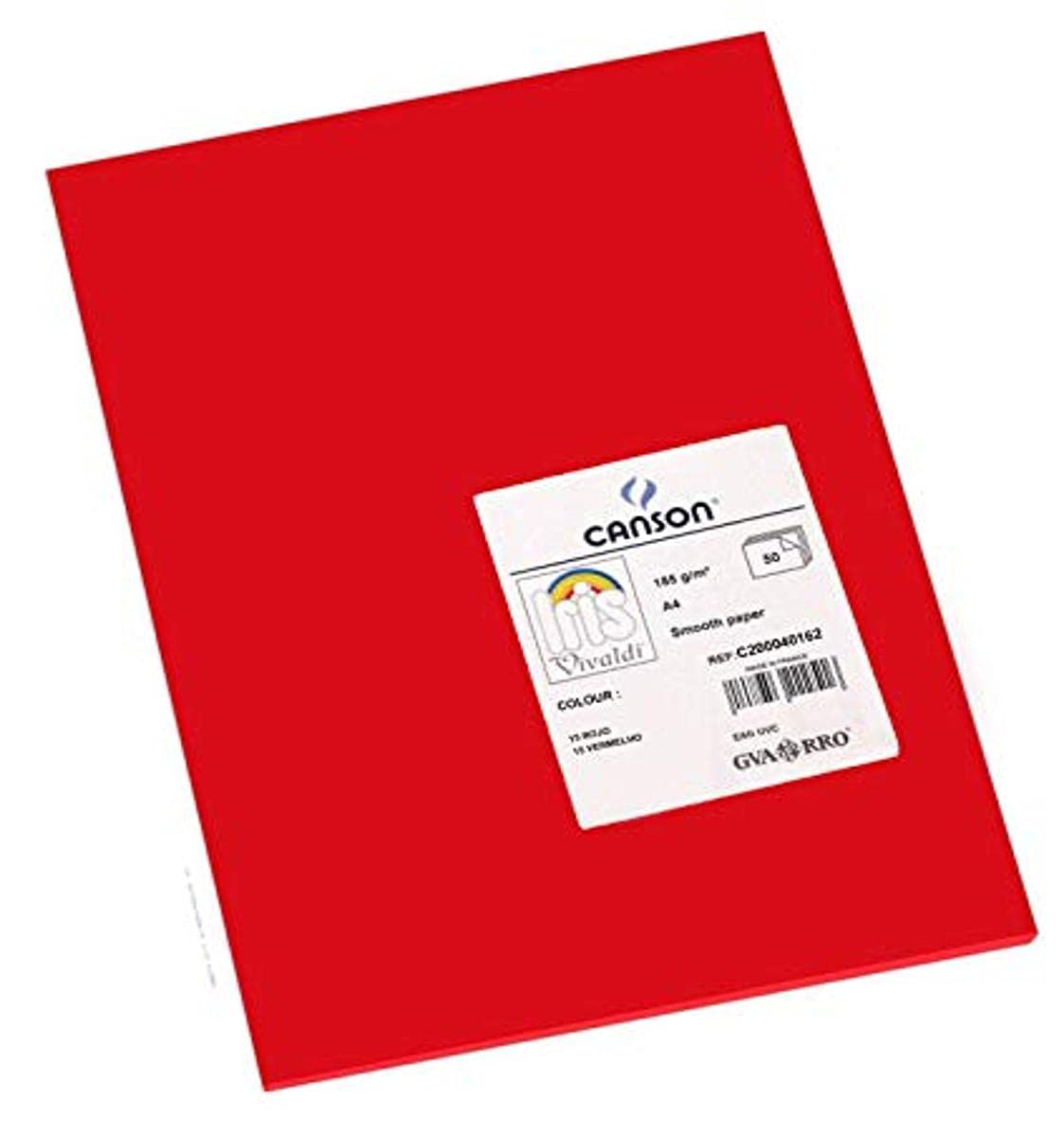 Canson Iris Vivaldi A4 185 GSM Smooth Colour Paper - Red (Pack of 50 Sheets)