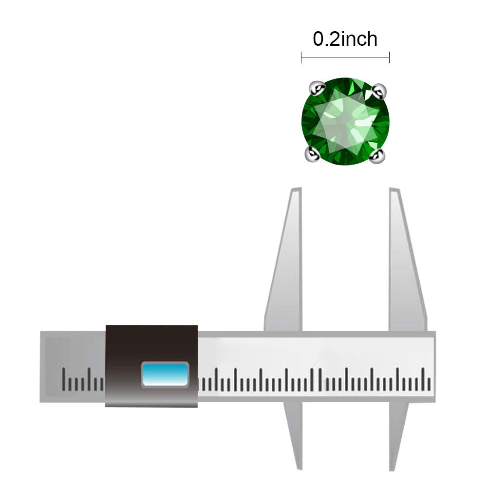 UHIBROS Sterling Silver Birthstone Stud Earrings Round Cubic Zirconia Diamond May