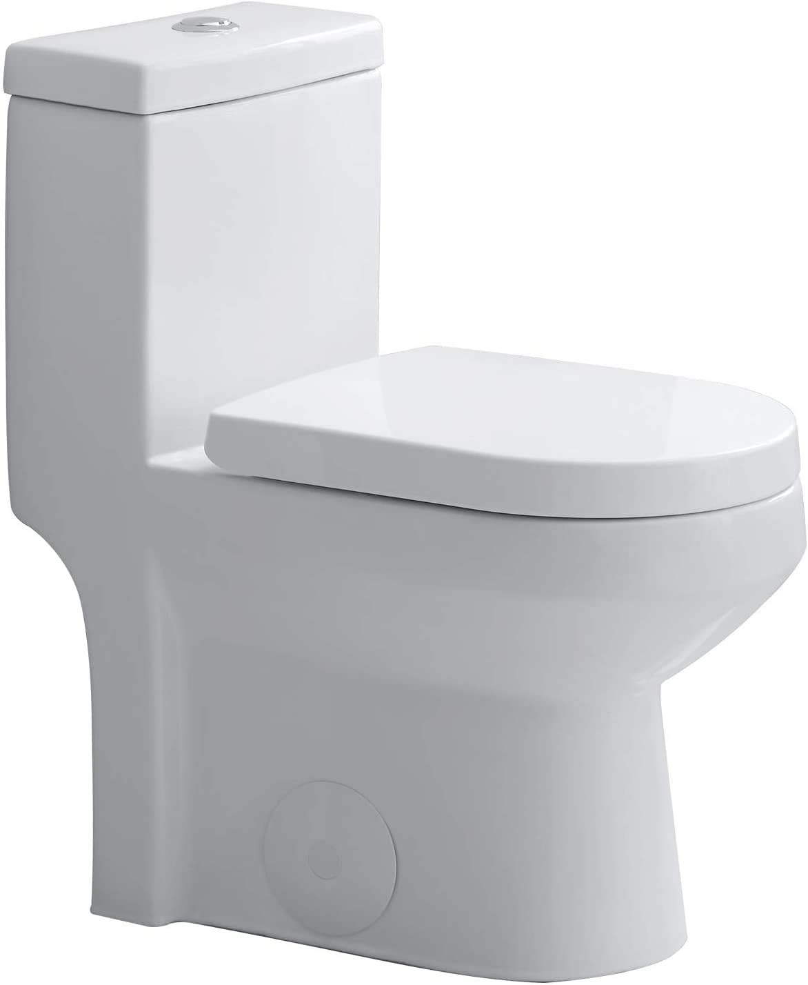 HOROW HWMT-8733/HT1000 Small 1-Piece Toilet Short Compact Bathroom Tiny Mini Commode Water Closet Dual Flush Concealed Trapway Seat Included - - 