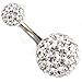 Thenice Super Short Needle 6 mm Navel Rings Belly Button Crystal Ball Body Piercing (White)