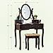 Fineboard Single Mirror Dressing Set Five Organization Drawers Vanity Table with Wooden Stool, Brown