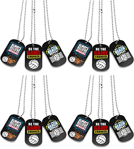12-Pack-Volleyball-Dog-Tag-Necklaces-with-Motivational-Quotes-Wholesale-Bulk-Volleyball-Gifts-Volleyball-Party-Favors-and-Goodie-Bag-Items-for-Youth-Teen-Boys-Girls-Adult-Men-Women