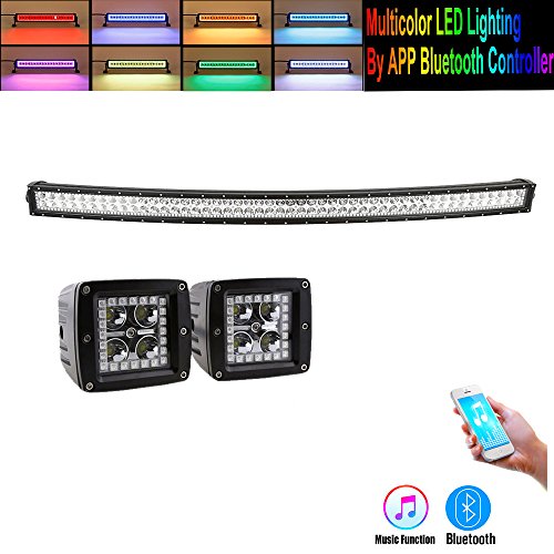DiGo 42″ 240W Curved LED offroad Light Bar with RGB Halo Combo Beam Color Changing by Bluetooth APP Control for Offroad ATV Jeep Truck Warning Light bar+2x12W led Pods halo