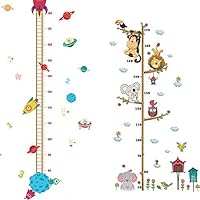 2PCS Height Growth Chart Sticker Removable Hanging Rulers Animals Spaceship Rocket Wall Decal Decoration for Kids