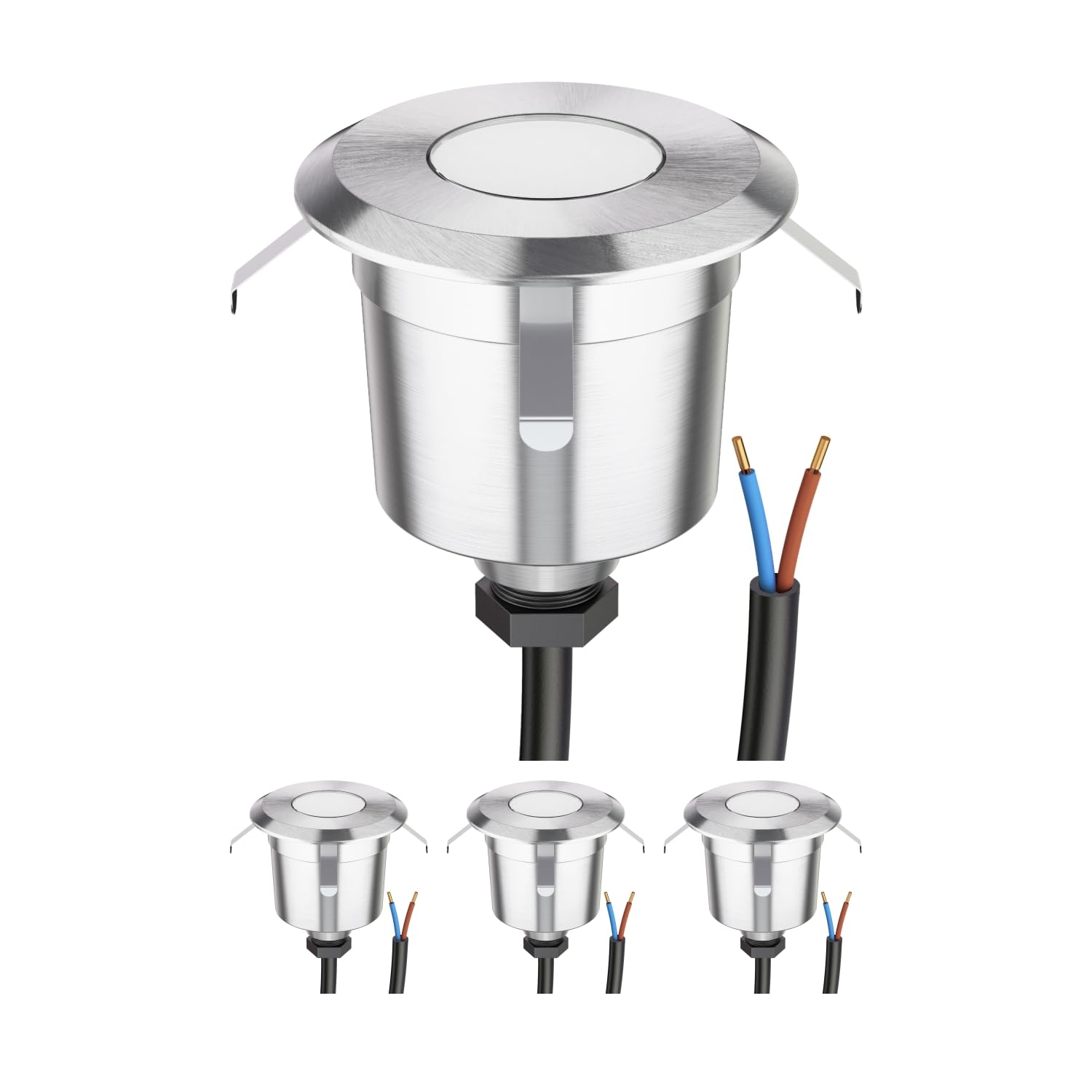 ledscom.de 4 LED recessed Floor Light AGENA for Outdoors, IP65, Stainless Steel, Round, 60mm Ø, Warm White