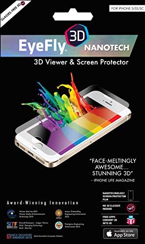 EyeFly3D Nanotech for iPhone 5/5S/5C - World's first PET (Polyethylene Terephthalate) screen protector which turns an ordinary iPhone 5 screen into a 3D display, without the need for 3D glasses. Fingerprint and Water Resistant.