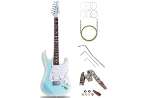 MUSILY 39in Electric Guitar Kit, Full Size Beginner Electric Guitar Starter Kit, Solid Body HSS Pickup with Guitar Strap, Cable, Picks, Strings (BabyBlueBurst)