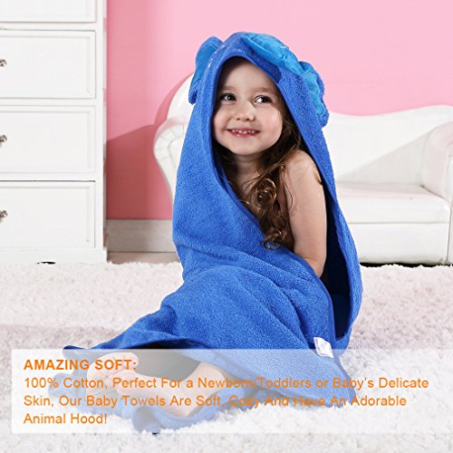 MICHLEY Animal Face Hooded Baby Towel Cotton Bathrobe for Boys Girls 0-6 Year Blue