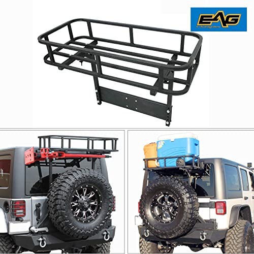 EAG Black Steel Rear Cargo Basket for Rear Bumper with Tire Carrier Fit
