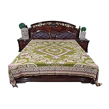 Blanket Jamawar India Bedspreads Parrot Green Floral Paisley King Blanket