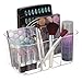 mDesign Plastic Makeup Storage Organizer Caddy Tote, Divided Basket Bin, Handle for Bathroom, Holds Eyeshadow Palettes, Nail Polish, Brushes, Shower Essentials, Small, Lumiere Collection - Clear