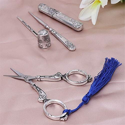 Tulas Sewing Scissors Set Vintage Embroidery Tool Alloy Awl Threader Thimble Needle Case Kit