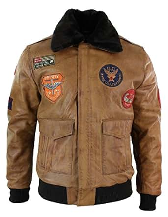 Mens Genuine Leather Air Force Pilot Bomber Jacket Tan