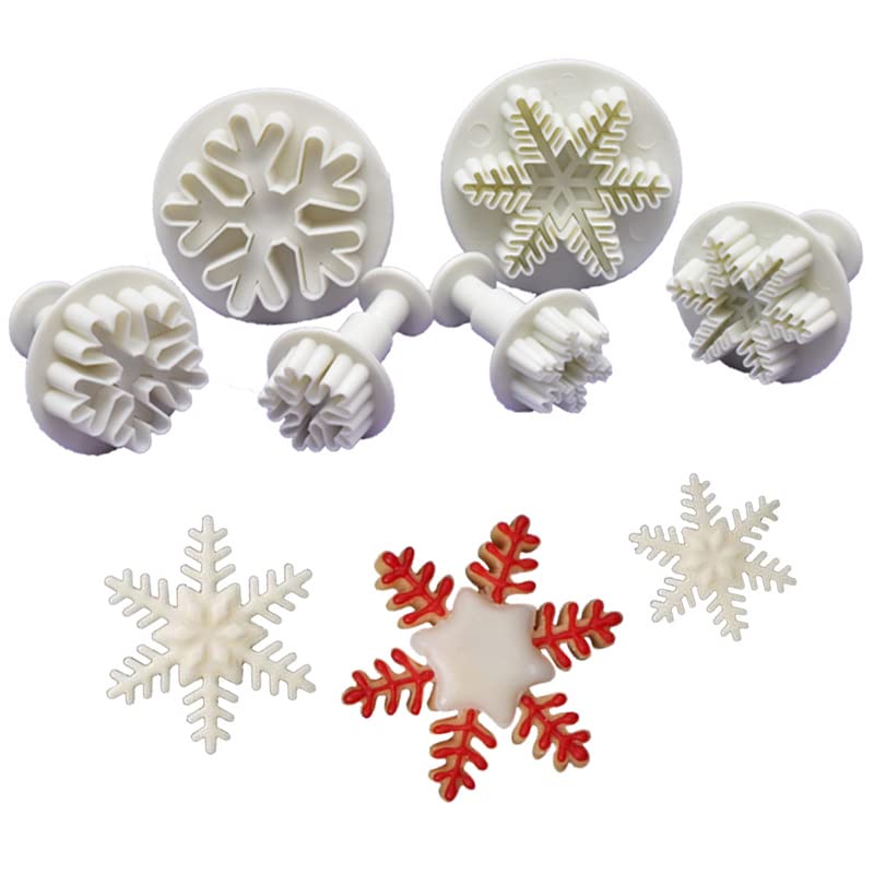 CONGGUAN 6 Pieces Snowflake Cookie Cutter Plastic Fondant Cake Plunger Cutters Molds Decoration Embossing Tool for Icing Party Designs