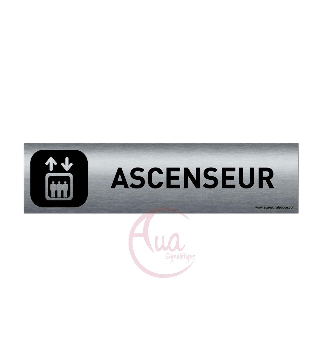 AUA SIGNALETIQUE - Plaque Aluminium brossé imprimé AluSign DARK - 200x50 mm - Double Face adhésif au dos (Ascenseur) — image 1