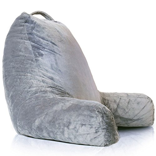 XL Reading Pillow for All Ages Machine Washable Velvet Cover Soft, Breathable, for Sitting, Reading, TV, Laptop Use Shredded Foam Backrest Pillow with Arms by YesIndeed, 2 Colors