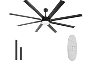 hykolity 72 Inch Ceiling Fan with LED Lights and Remote Control for Indoor/Covered Outdoor, 172 DC Motor, 8 Aluminum Blades, 5CCT, 6-Speed, Dimmable Modern Ceiling Fans for Living Room - Black
