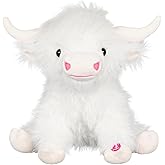 Tonpect Highland Cow Stuffed Animal with Mooing Sound, 9 inch White Colored, Farm Cow Toy for Boys Girls Gift Decoration