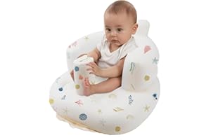 BOHEMIABY Inflatable Baby Seat for 3-36 Months, Portable Blow Up Baby Chair-Built-in Air Pump, Soft Back Support for Toddlers Learning to Sit & Feeding, Indoor & Outdoor Use (Ocean)
