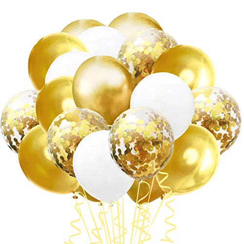 Confetti Balloons Set, 100 Pieces 12 Inches White Gold and Confetti Latex Balloons Colorful Balloons Party Kit Supplies for Wedding Birthday Graduation Celebration Baby Shower Party Decorations