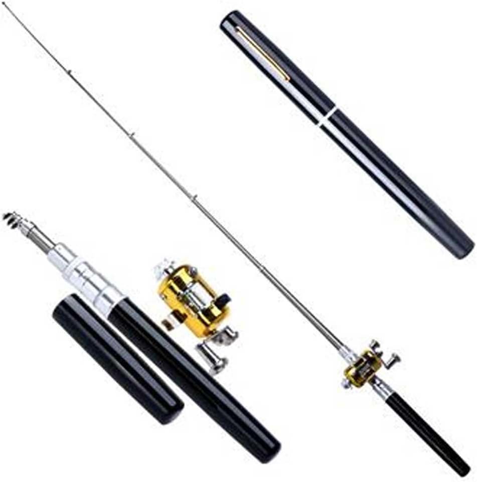 Best Fishing Rods Portable Pocket Pen Shape Aluminum Alloy Fishing Rod Pole Reel Combos (Black)