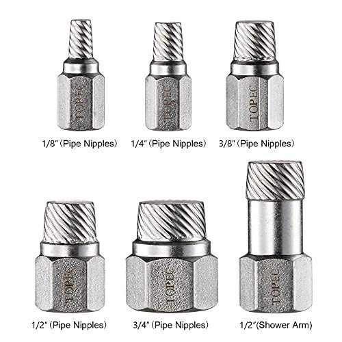 Topec 6Piece Pipe Nipple Extractor Set, Hex Head MultiSpline Easy Out