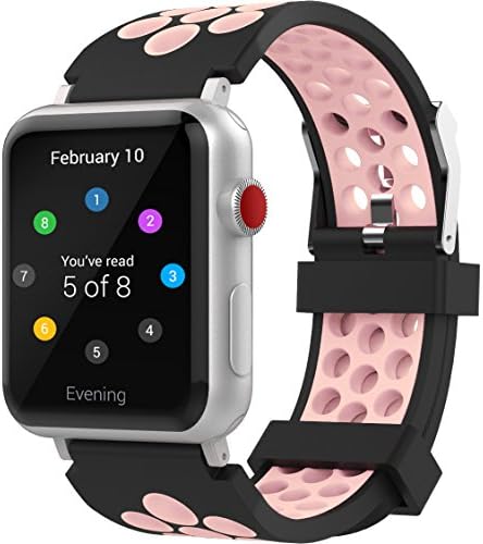 Penta Stars For Apple Watch Band 38mm, Soft Silicone Band for Apple Watch Series 3/2/1, Two Tone Holes Design, Breathable, Waterproof Sport Replacement Wristband for iWatch, Fits Women and Men, Pink