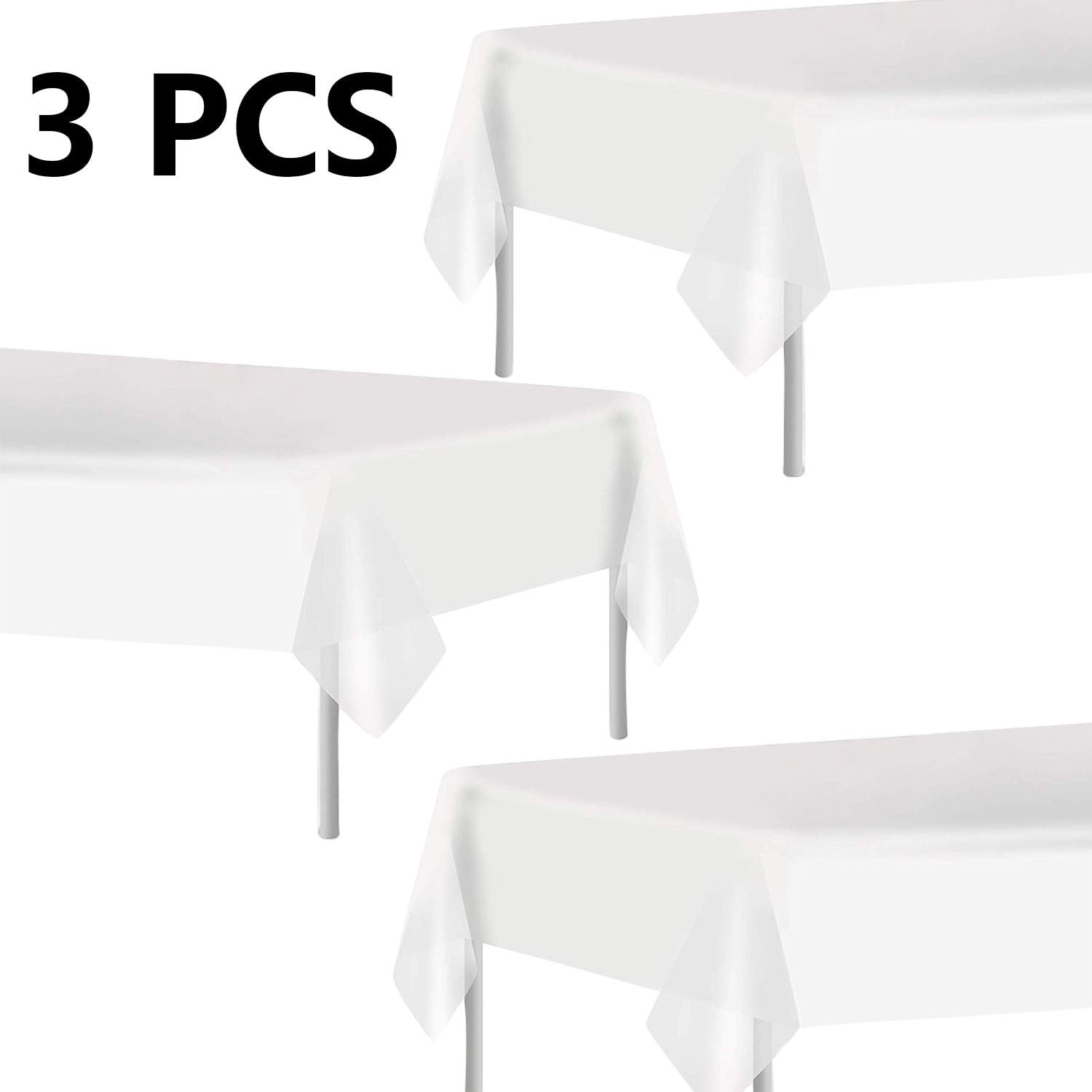DXNONA 3pcs/Pack 54" x108” White Disposable Plastic Tablecloth Rectangle Table Cover for Baby Shower Birthday Party Decorations