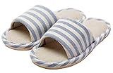 HW-GOODS Womens Blue Stripe Open Toe Hemp Slippers