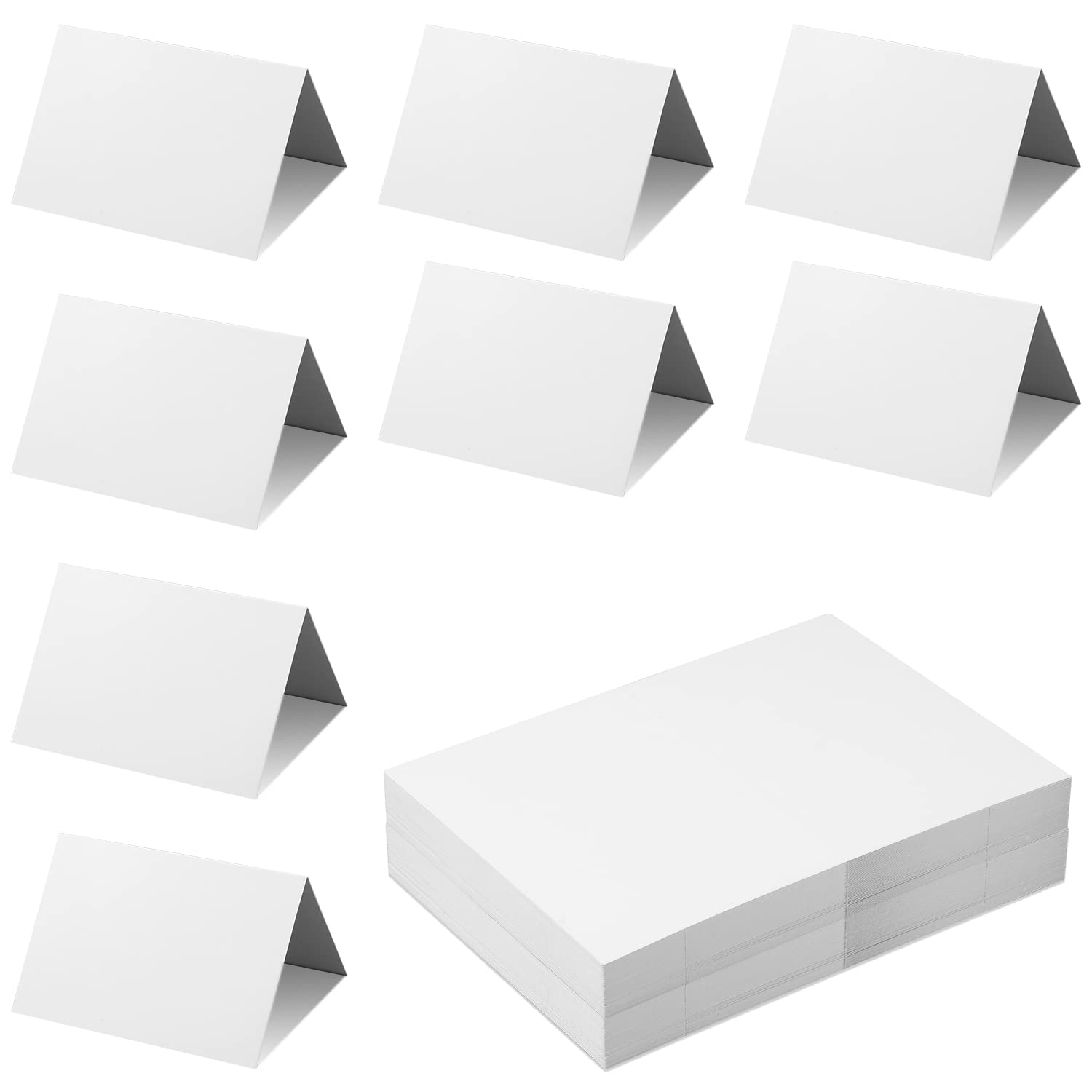 SAVITA 50pcs Blank Table Place Cards, White Wedding Place Cards for Table Setting Table Tent Cards for Wedding Party Meeting Table Seating Office Supplies, 3.7x2.48in(Folded)