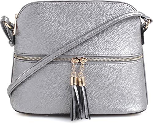 Lily Jane Medium Tassel Double Zippered Crossbody Bag (Platinum)