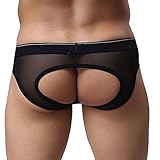 YiZYiF Men's Sexy Buttocks Hollow-Out Thong Mesh Bikini Briefs Underwear Black Medium