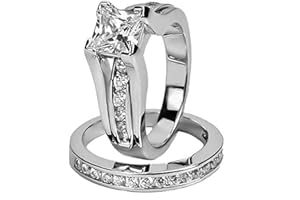 LRGKMCWTOB 3 Carats 925 Sterling Silver Cubic Zirconia Princess Cut Women's Wedding Engagement Bridal Ring Set