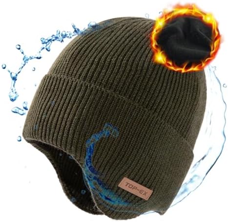 TOP-EX Waterproof Visor Beanie Hat for Men Women Winter Knit Skull