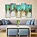 ARTLAND Hand Painted Framed Wall Art 'Blue Skies' 5-Piece Gallery-Wrapped Abstract Oil Painting on Canvas for Living Room 28x50-inch
