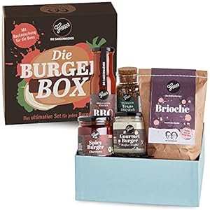 Gepp’s Feinkost Burgerbox Geschenkset I Gefüllt mit feinsten Grill- und BBQ-Saucen, Texas BBQ Rub und Brioche I…